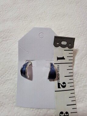 Pre Owned Blue Enamel Half-Hoop Stud Earrings